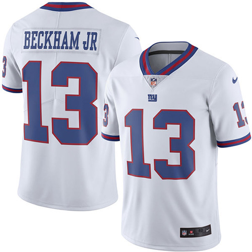 Men's Elite Odell Beckham Jr Nike Jersey White - #13 Rush NFL New York Giants